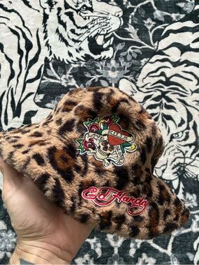Ed Hardy Leopard-Print Faux Fur Bucket Hat - Brown, Black